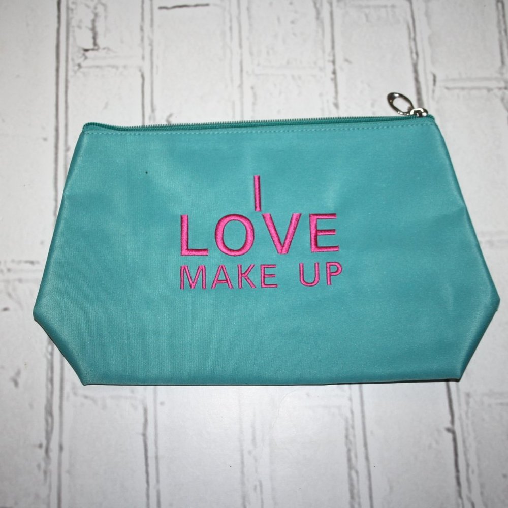 💖💙 “I LOVE MAKE UP” Travel Bag · Teal + Hot Pink · OS